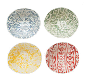 Hand-Painted Debossed Stoneware Bowl